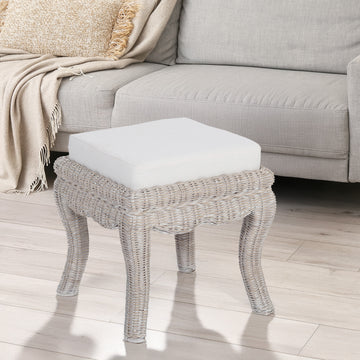 Rowan 19.7" Bohemian Designer Woven Rattan/Wood Vanity Stool - JONATHAN Y